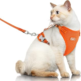 Supet Cat Harness and Leash for Walking Escape Proof, Adjustable Harness for Cats, Easy Control Small Cat Harness for Medium Large Kitten and Dogs M Orange