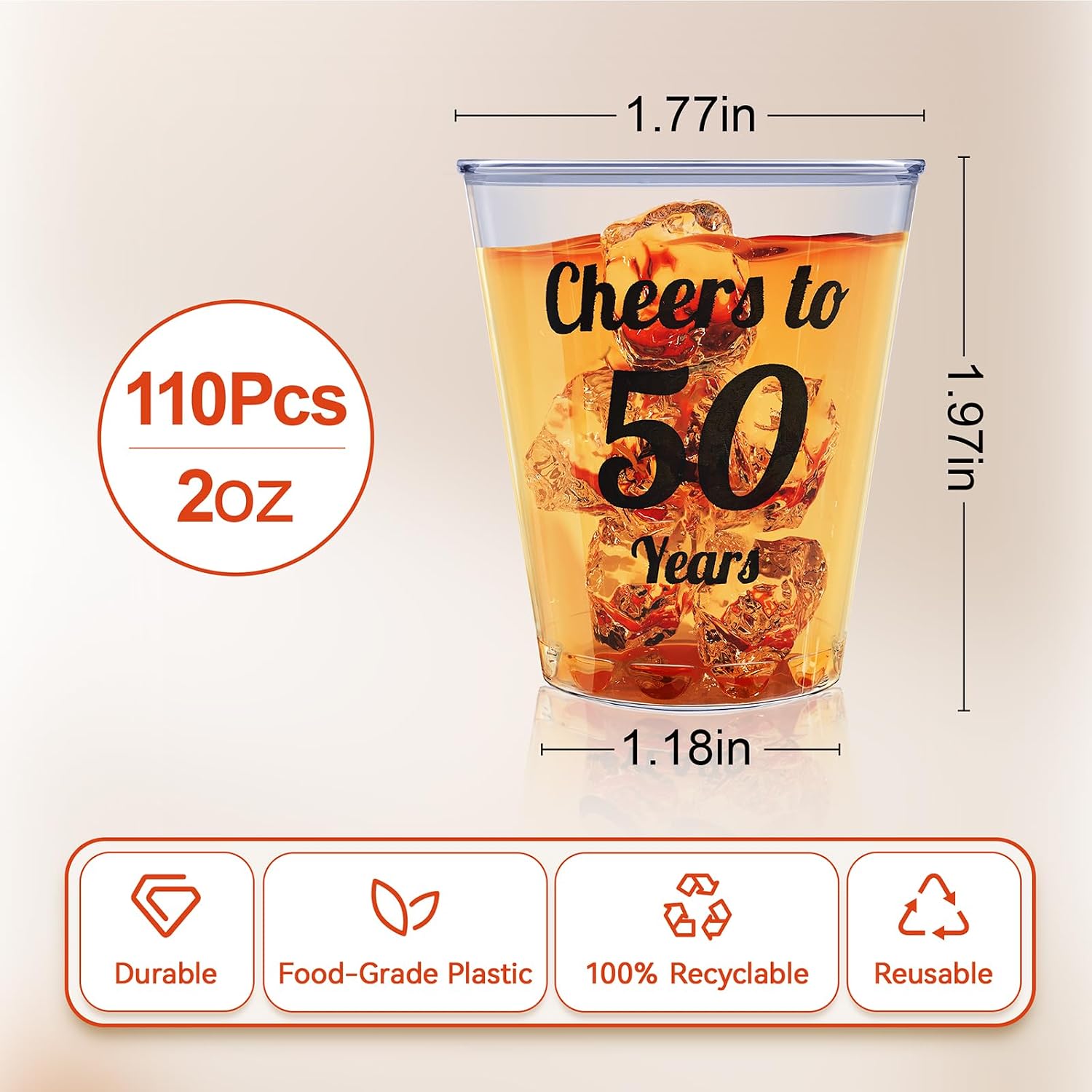 110PCS Cheers to 50 Years Shot Glasses 2oz Disposable Cups, 50th Birthday Party Favors for Her and Him Women Men Anniversary Wedding Decorations, 50th Party Favors for Guests, Class Reunion Favors