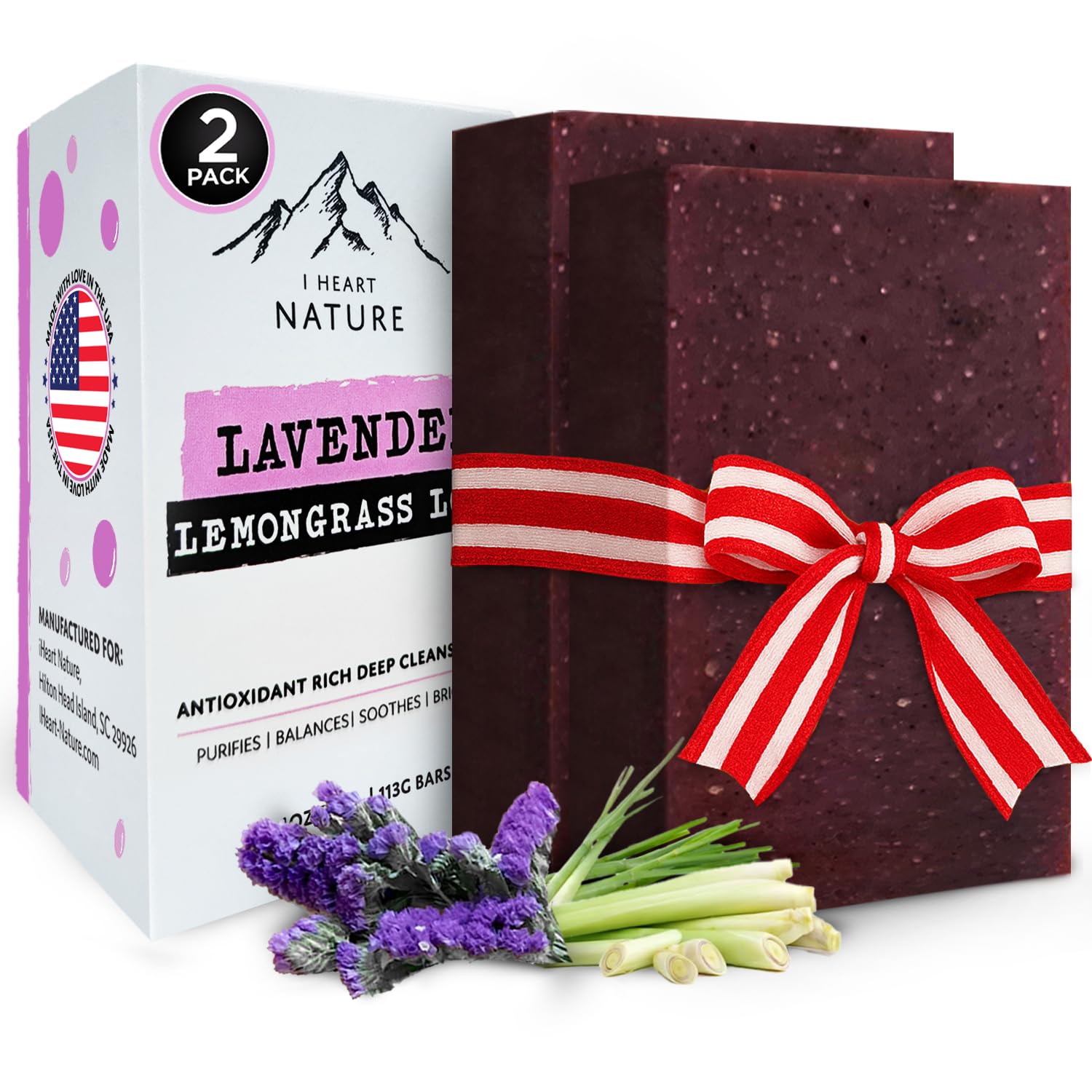 iHeart Lavender Soap Bars (2 Pack) – Deep Cleansing & Soothing for Sensitive Skin – Infused with Shea Butter & Sea Salt for Luxurious Lather & Long Lasting Freshness