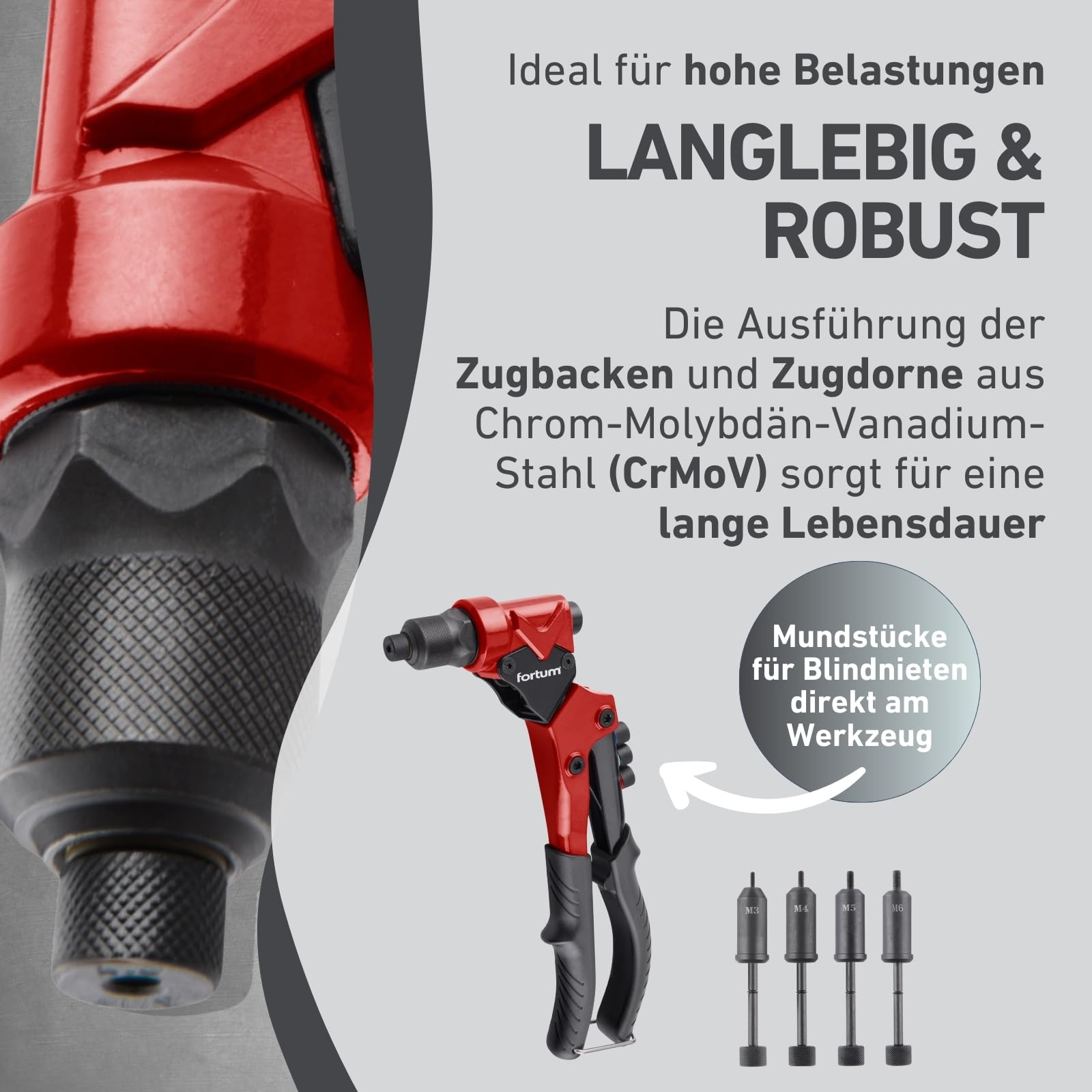 Kombi Hand-Nietzange für Blindnieten & Gewindenieten I 360° Schwenkkopf | Nietmutter-Zange für M3-M6 Nietmuttern & 2,4-4,8mm Pop-Nieten I Nietenzange inkl. Zugstifte