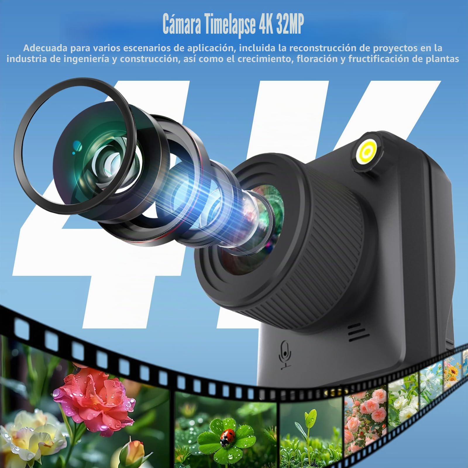 Cámara de lapso de tiempo 4K, 3200 W, IP66, resistente al agua, con batería de 6 meses, tarjeta TF de 64 GB, pantalla basculante de 2 pulgadas, grabación macro, para registrar trabajos de construcción