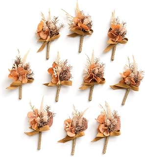 Ling's Moment Boutonniere for Men, 10pcs Groomsmen Guest Boutonniere, Artificial Flowers for Wedding Décor/Prom/Homecoming,etc.Boho Dried Burnt Orange