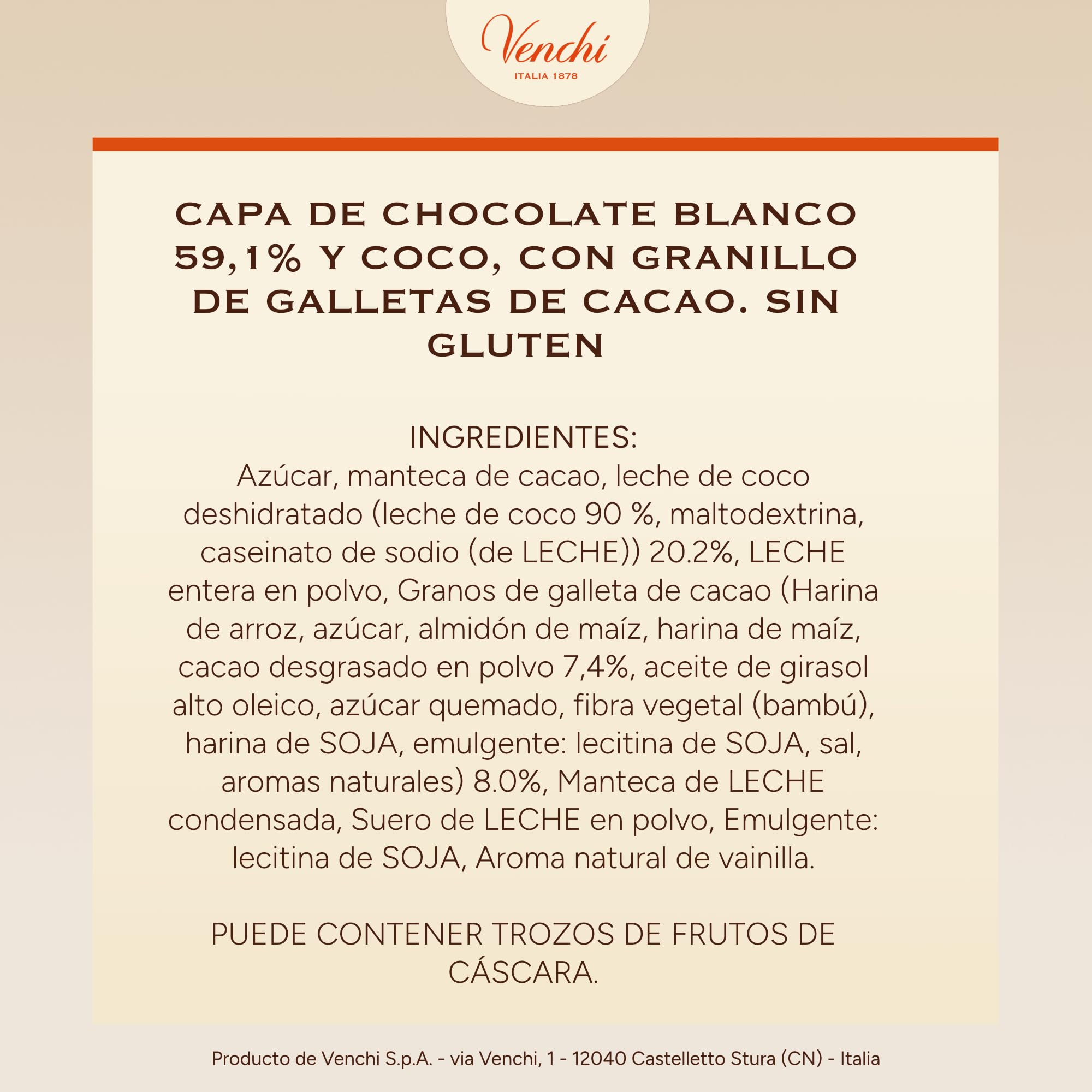 Venchi - Huevo de Chocolate de Coco y Chocobiscuit, 150 Gr, con Granillo de Galleta Negra, Sin Gluten, con Sorpresa, Colección de Pascua Venchi, Idea de Regalo