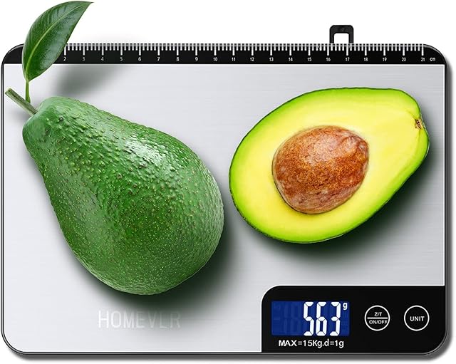 HOMEVER Kitchen Scales 33lb/15kg Digital Food Kitchen Scale with 1g (0.1 oz) Precision, 9 X 6.3 inch, Perfect for Baking[Including batteries]