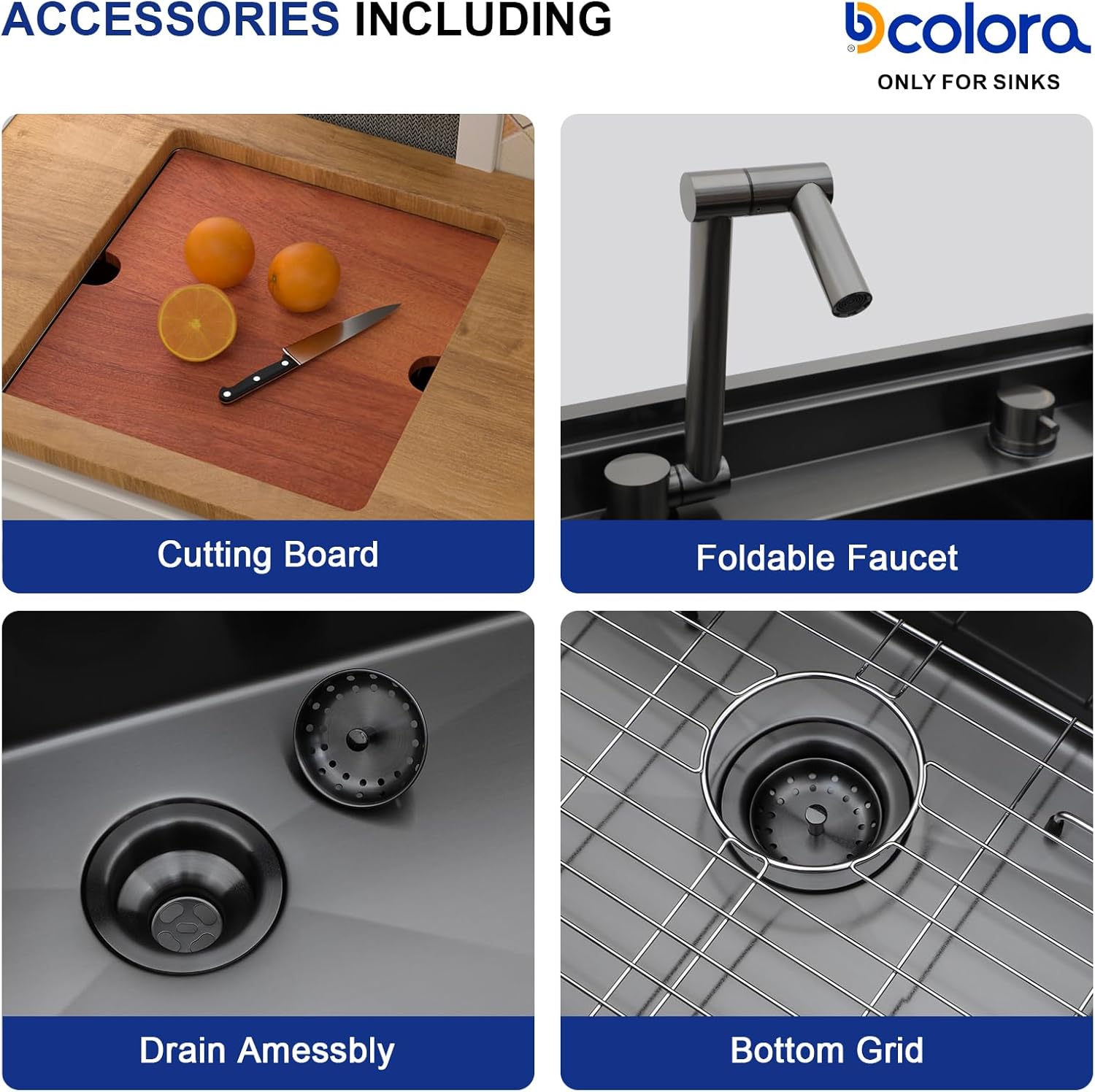 Dcolora 13 In. Matte Black RV Undermount Sink with Foldable Faucet, Stainless Steel Single Bowl Prep Sink Workstation for Camper, Outdoor Kitchen, Bar, Island, 13"x15"x9" #DC-SFDOE00049