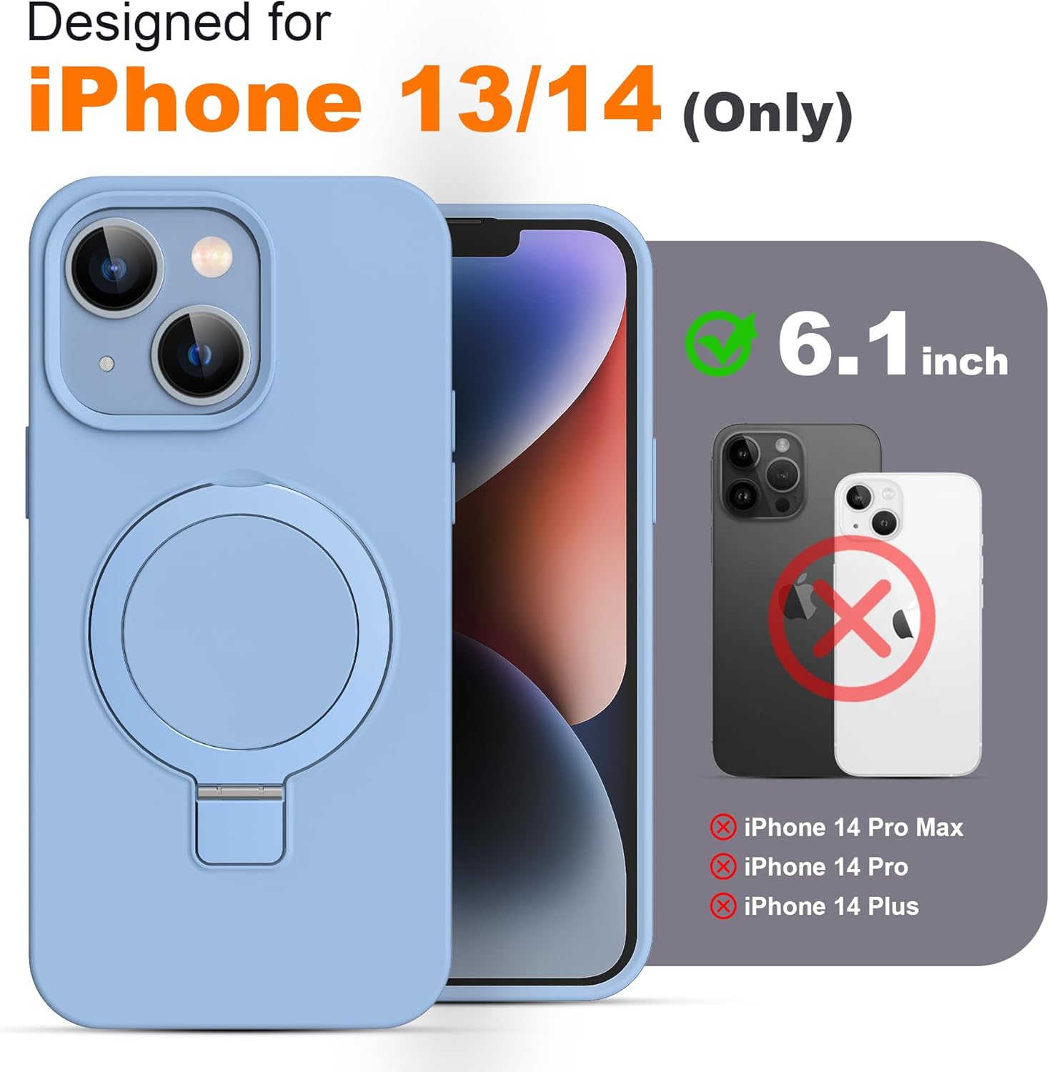 SKYLMW Designed for iPhone 13/14 Case with Magnetic Invisible Stand Compatible with MagSafe Military Drop Tested Shockproof Silicone iPhone 13/14 Phone Cases for Women Men 6.1'', Blue