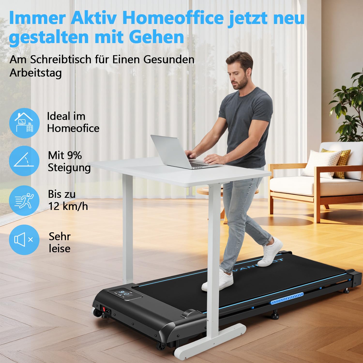 Walking Pad, 4 in 1 Laufband für Zuhause mit 9% Steigung, 1-10 km/h Walking Machine mit LED-Anzeige, Fernbedienung, 2,75HP Tragbares Laufband, Bis 150kg Belastbar, Keine Montage Erforderlich