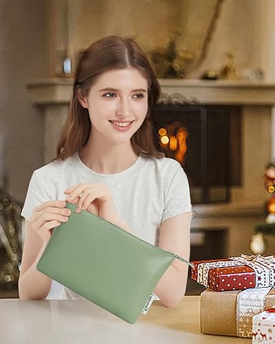 Miniatura 6 de Narwey Bolsa de maquillaje grande para monedero, de cuero vegano, bolsa de maquillaje de viaje, bolsa de cosméticos, bolsa con cremallera para