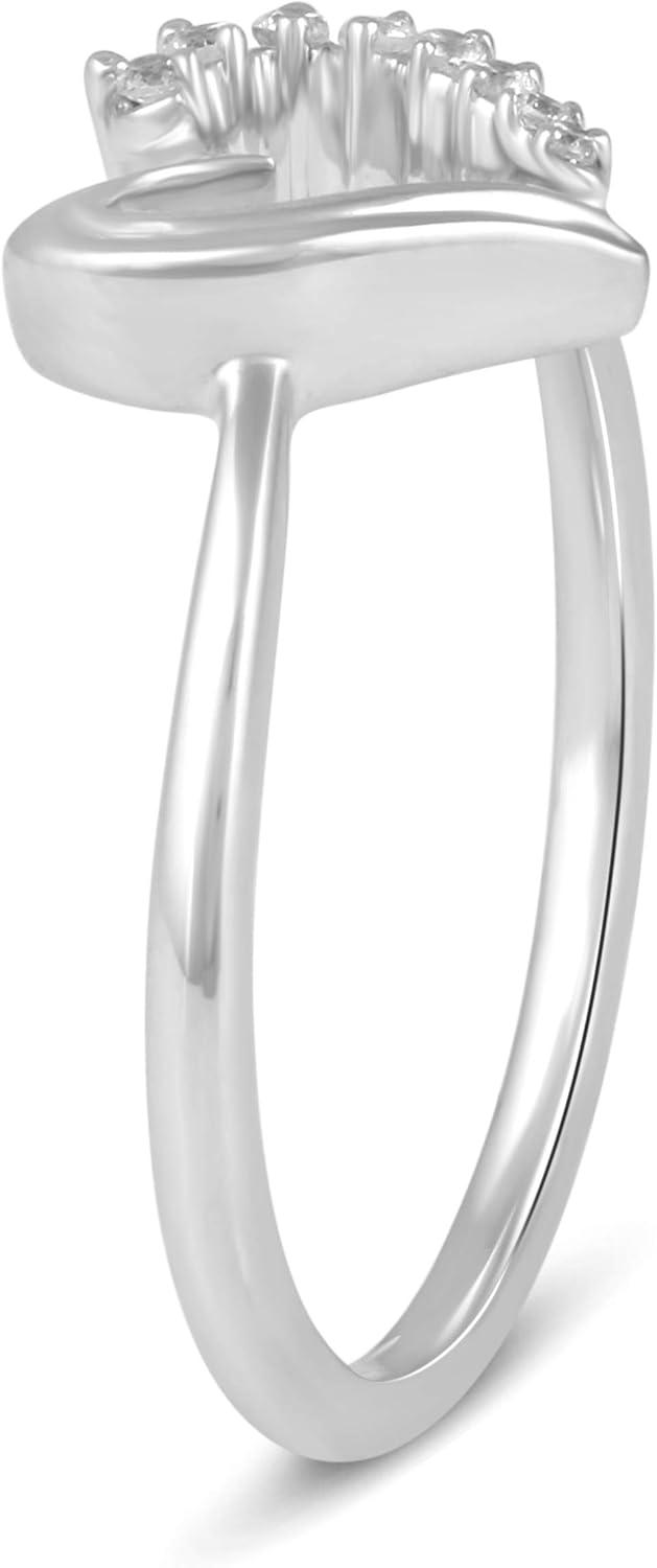 Open Heart Pave Wave Ring 1/10 Carat tw Cubic Zirconia in 925 Sterling Silver
