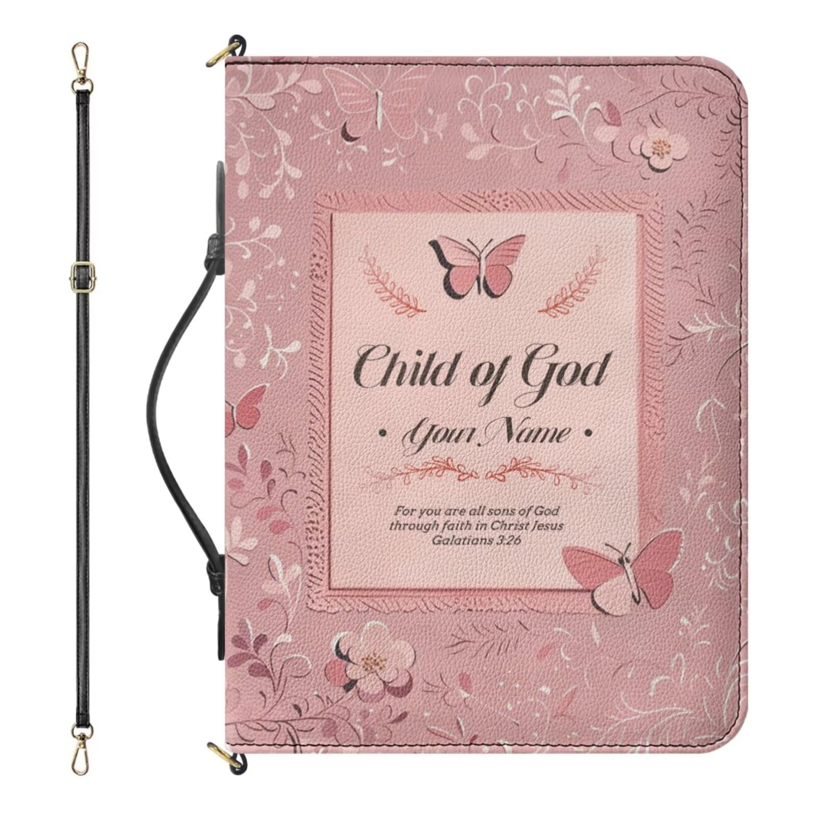 YGFLPPV Personalized Bible Cover with Custom Name, Pink Bible Case with Strap and Handle, 3D Aesthetic Floral Print Book Organizer with Inner Pockets