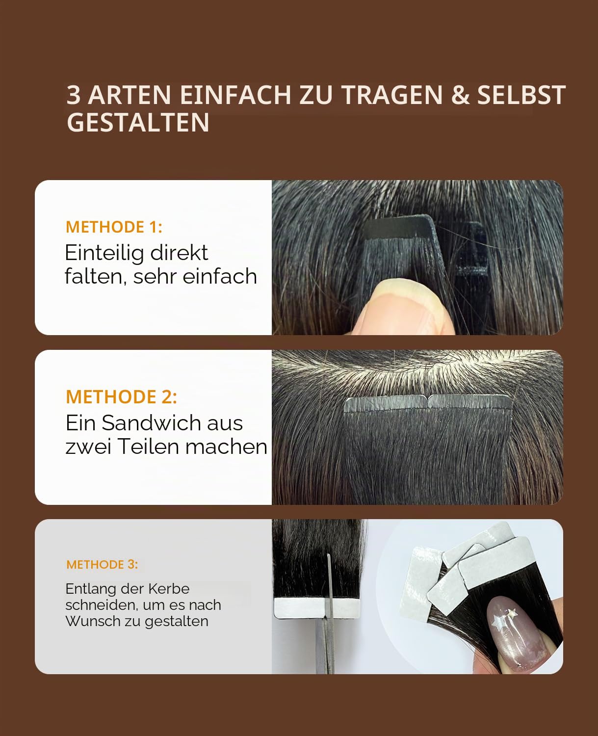VINBAO Invisible Tape Extensions Echthaar Blond Ombré Dunkelbraun bis Hellbraun mit Dunkelblond Klebe Extensions Echthaar 20pcs 50g 55cm Seamless Tape in 22 Zoll #3/8/22
