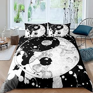 Black White Yin Yang Bedding Set Trippy Psychedelic Art Boho Duvet Cover For Kids Adults Tie Dye Splash Comforter Cover Traditional Ying Yang Theme Bedspread Cover Bedroom Decor Quilt Cover Queen Size