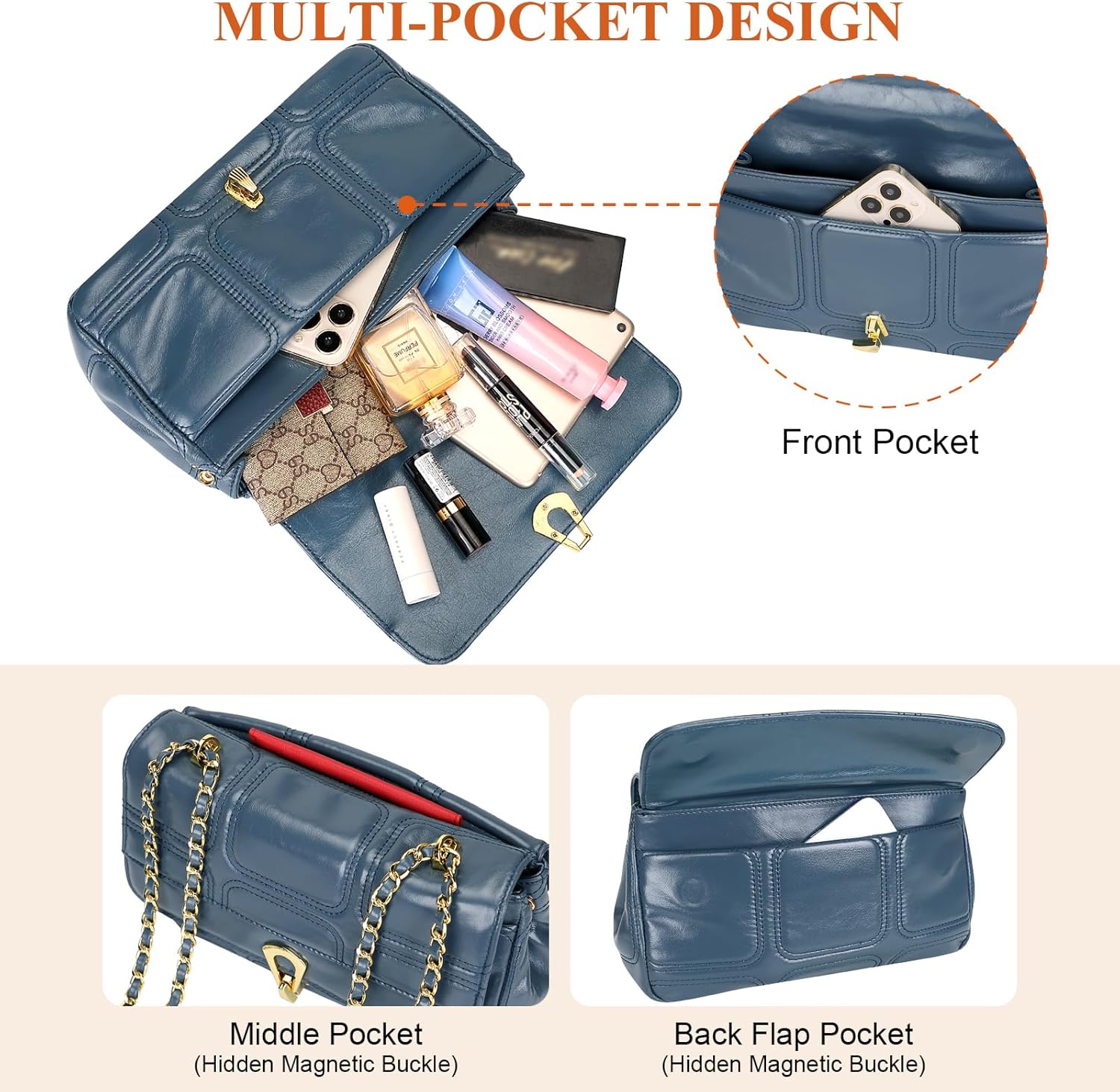 Over Earth Quilted Leather Handbag for Women Chain Crossbody Purse Trendy Shoulder Bags