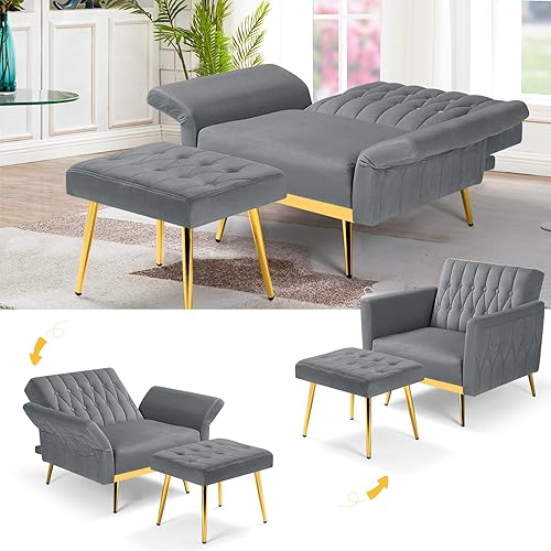Miniatura 64 de Silla decorativa de terciopelo con reposabrazos y respaldo ajustables, sillón reclinable con botones, sillón reclinable individual con otomana y una