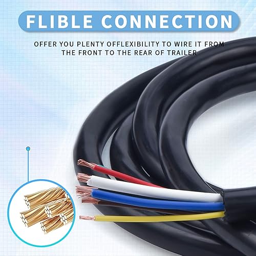 Miniatura 2 de BHTOP - Arnés de cableado de enchufe de remolque de 7 vías de 8 pies Cable de alambre de remolque de 7 pines Control de freno y luz 10-14AWG