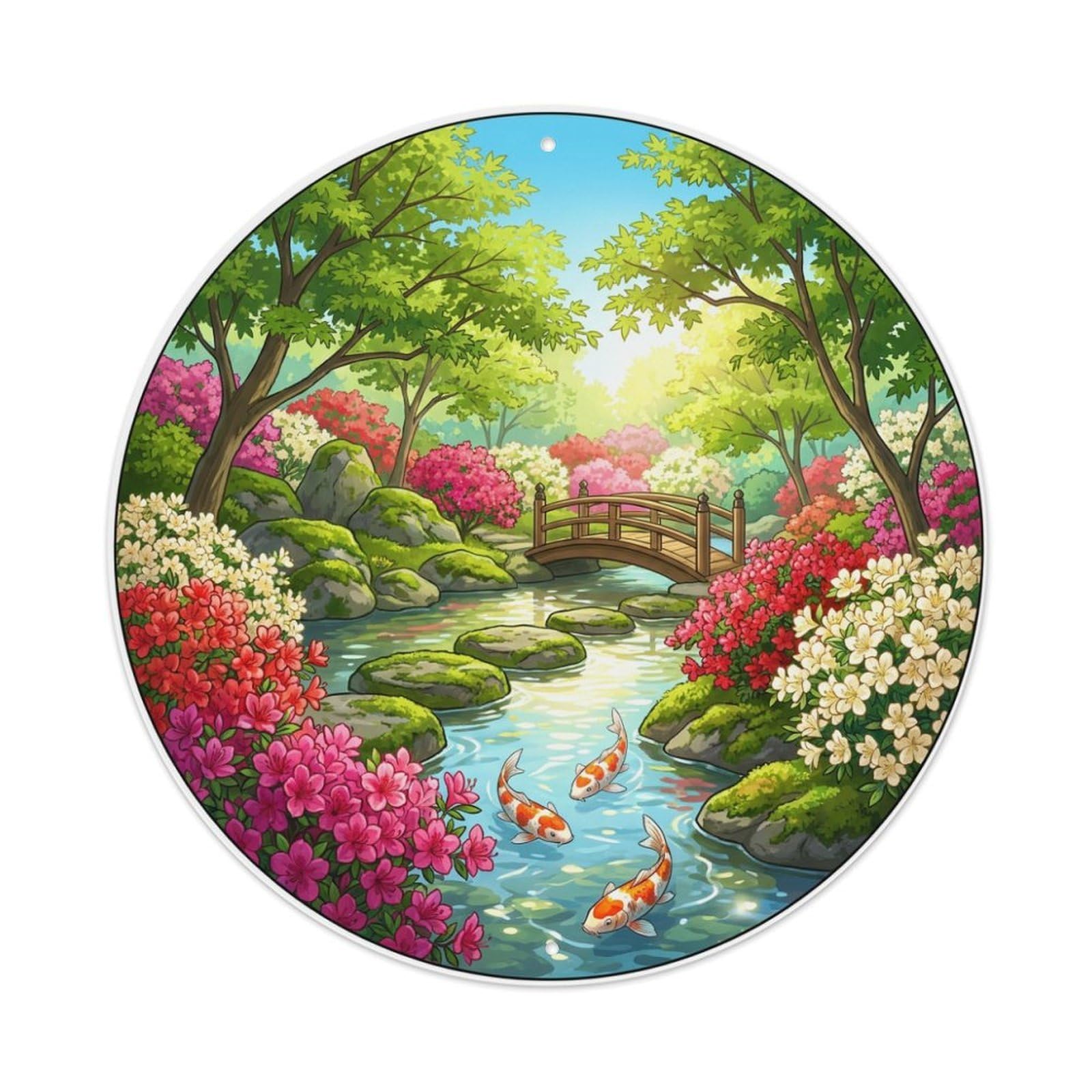 Tgrcjimh Style Metal Tin Sign Japanese Koi Fish Azalea Bloom Spring Vibrant