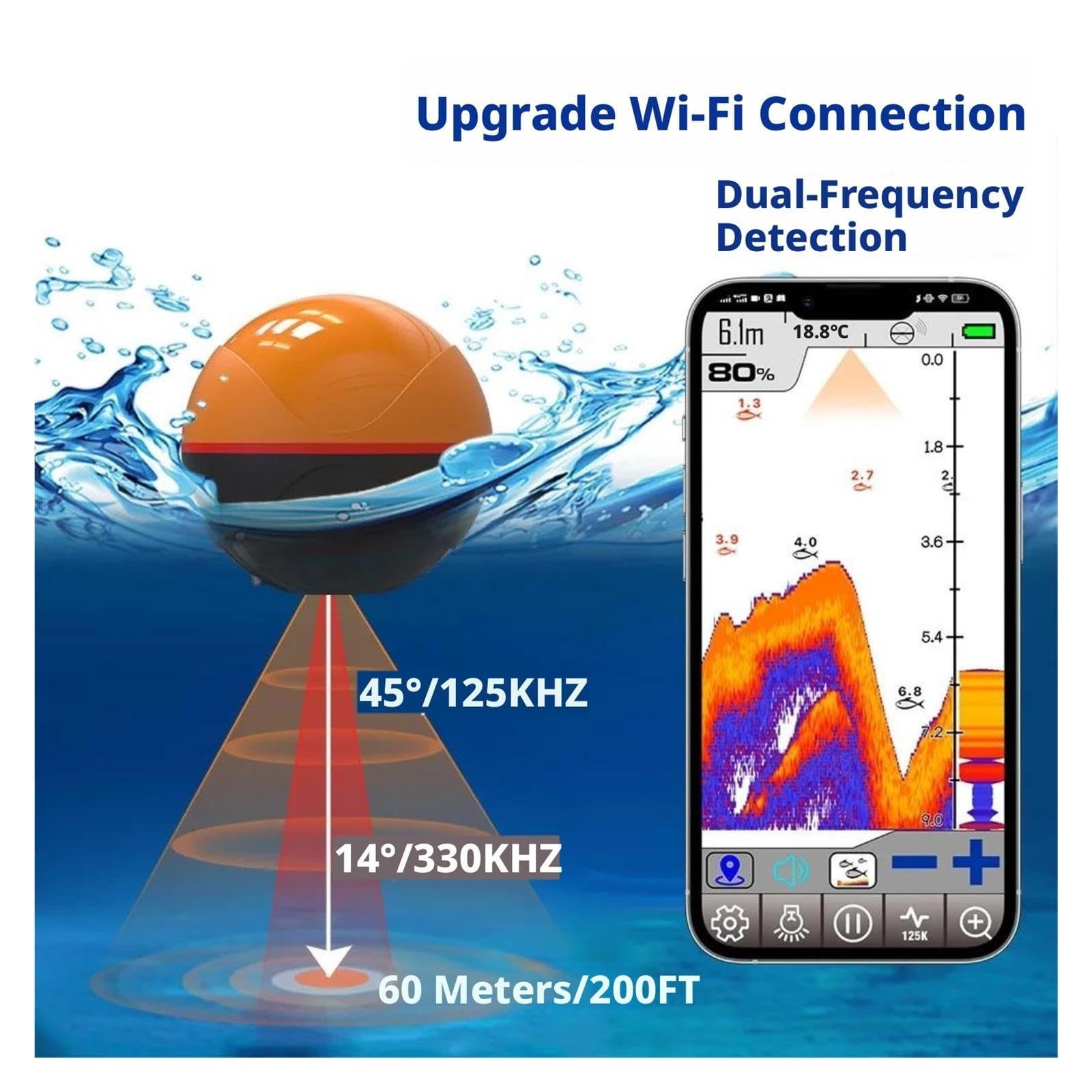 Ecoscandaglio, Ecoscandaglio per app mobile Sonar a doppia frequenza Smart WiFi Wireless Fish Finder