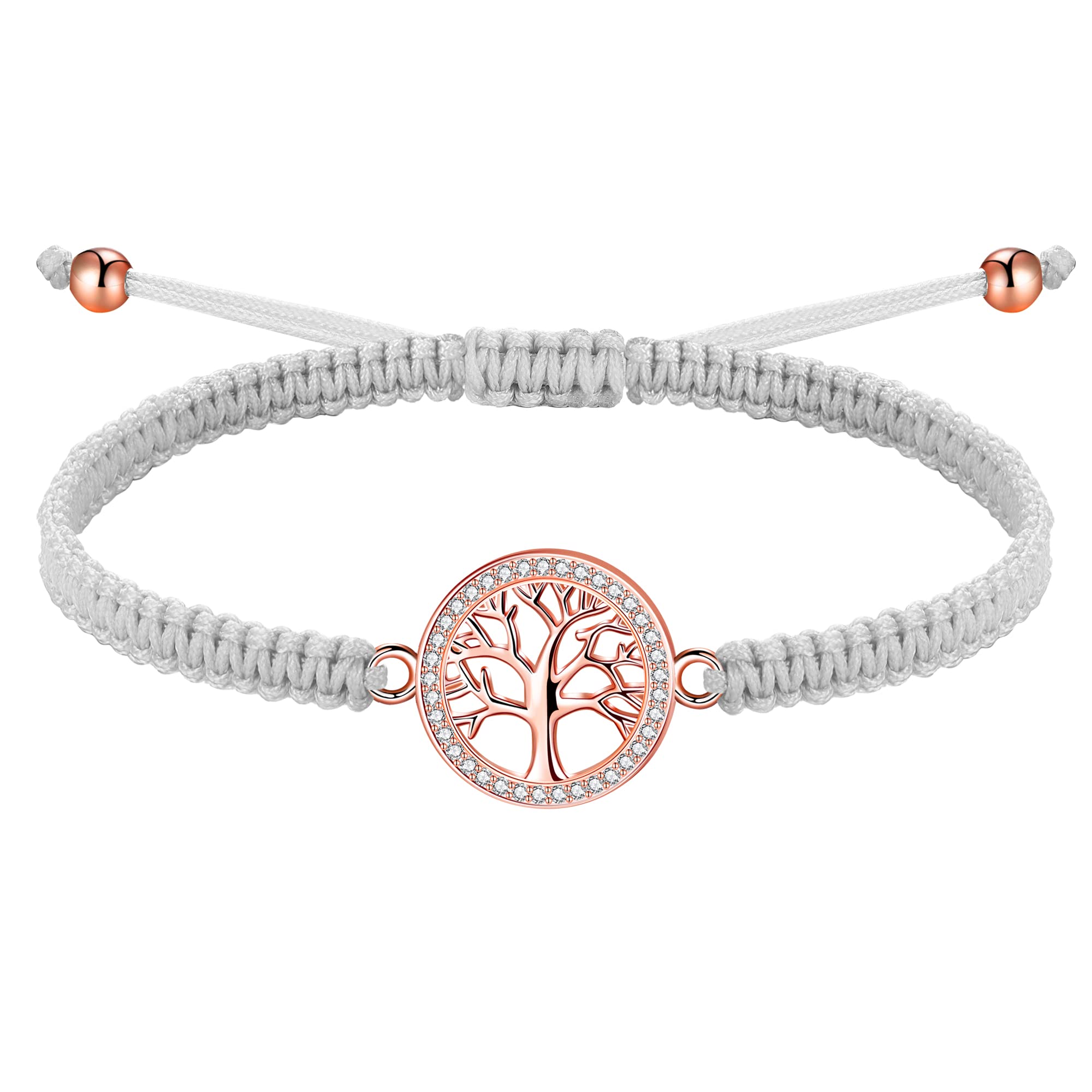 J.EndéarPulsera Cordón de la Suerte Hecho a Mano, Pulsera Árbol de la Vida para Mujer, Plata de Ley 925 Joyería con Circonita, Pulsera Niña Trenzada Ajustable