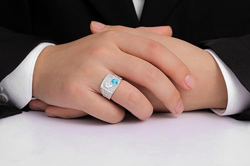 Miniatura 2 de Rylos Anillo de plata de ley con cabeza de caballo de pepita de la suerte para hombre con piedras preciosas ovaladas de 0.236 x 0.157 pulgadas y