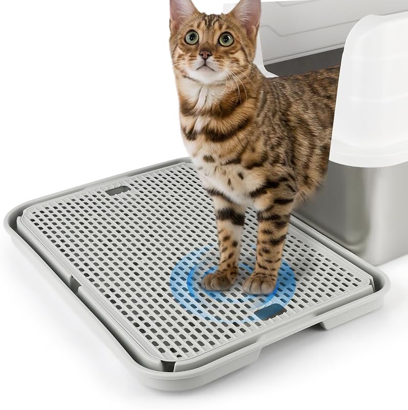 Degrau para Caixa de Areia de Gatos com Filtro Bartuke, Cinza-claro