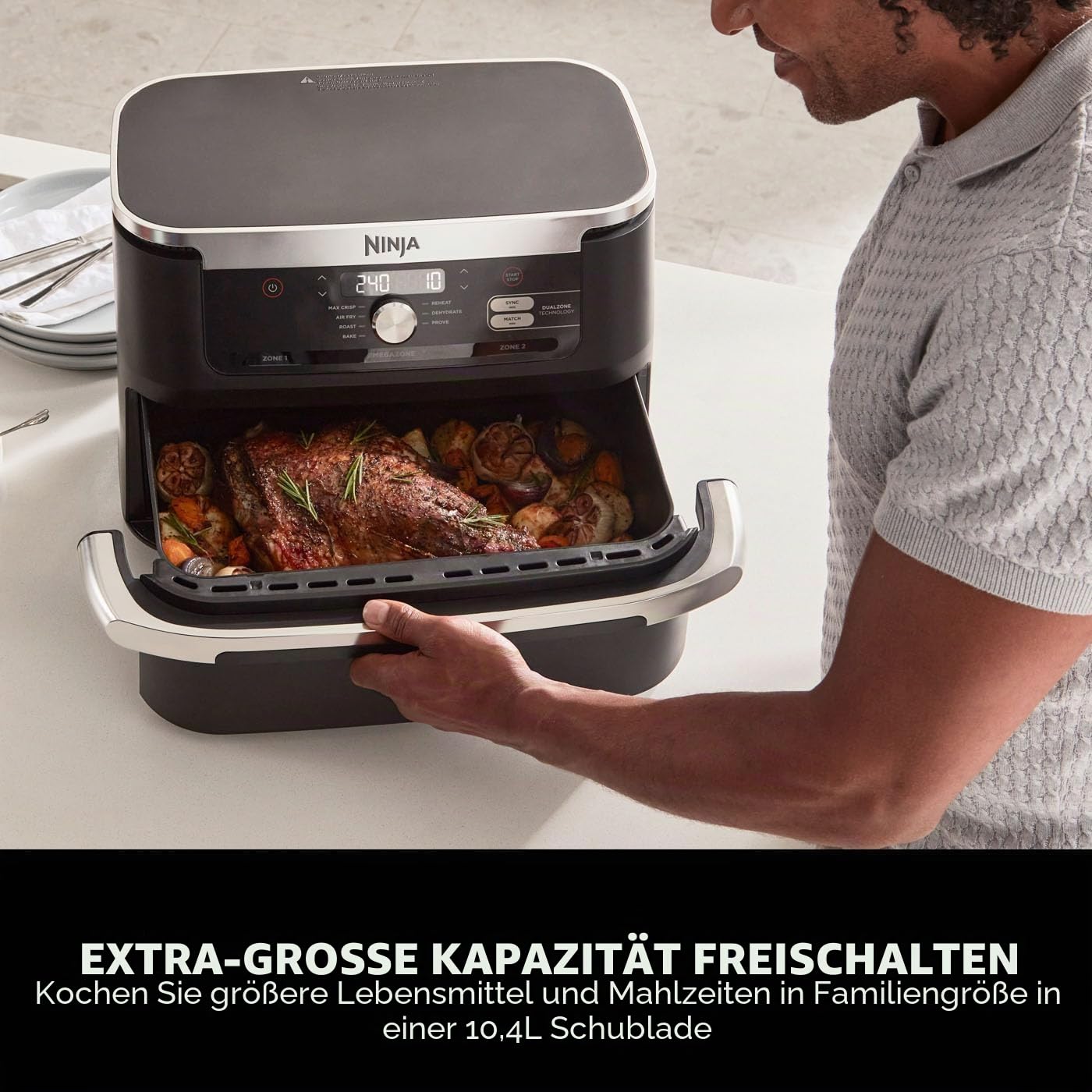 Ninja Foodi FlexDrawer Doppelzone Luftfritteuse mit herausnehmbarer Trennwand, 10,4 l große Schublade, 7-in-1 Ölfreie Luftfritteuse für Frittieren, Braten, Backen mit maximaler Knusprigkeit