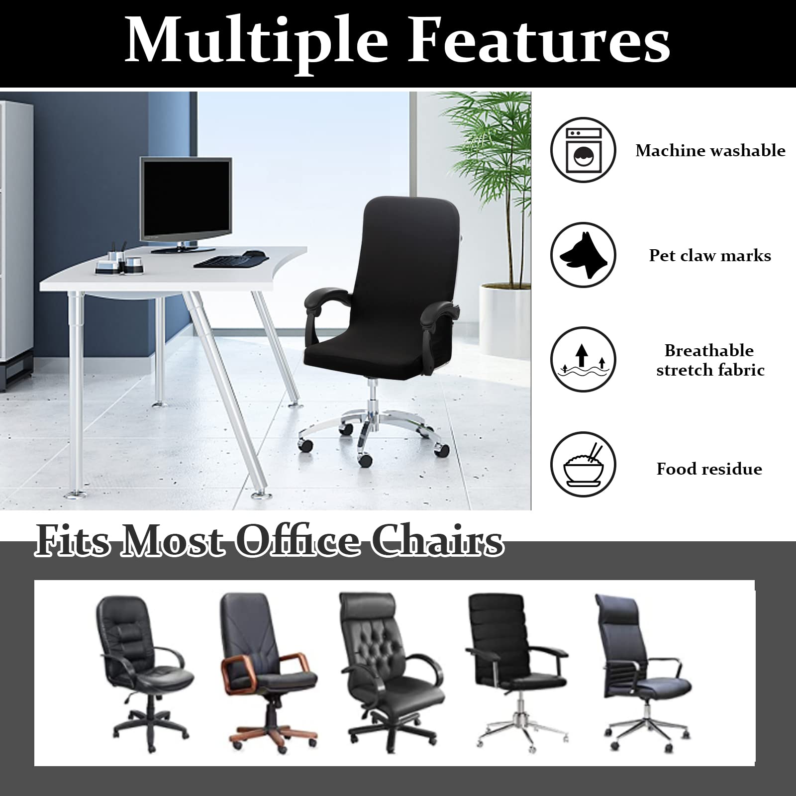 Jaotto Fodera per sedia da ufficio adulto, fodera per sedia da ufficio girevole estensibile elastica, fodera per sedia smontabile universale moderna, protezione per sedia da ufficio(,L)