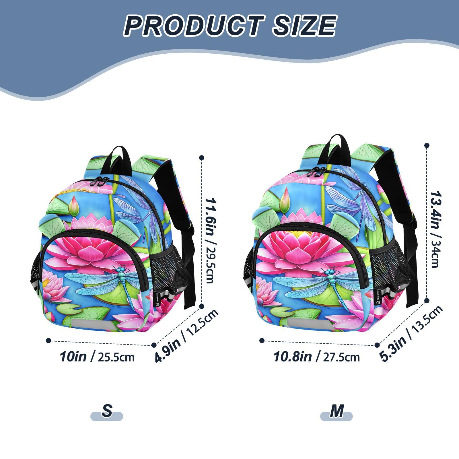 Dragonfly Lotus Flower Toddler Harness Backpack for Boys Girls 3-6 Years Kids Backpack with Anti Lost Safety Leash Child Leash Backpack for Travel Walking Preschool