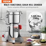 VEVOR Moulin à Épices Électrique 750 g, Broyeur à Grains Commercial 2000 W à Haute Vitesse, Moulin à Farine en Acier Inoxydable, Type Oscillant pour Moudre Rapidement Céréales Épices Herbes Cafés - 2