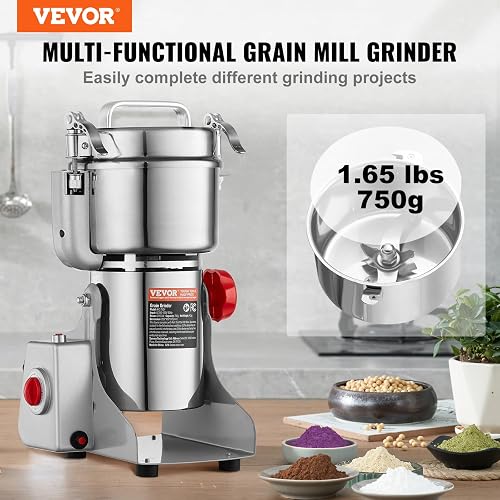 VEVOR Moulin à Épices Électrique 750 g, Broyeur à Grains Commercial 2000 W à Haute Vitesse, Moulin à Farine en Acier Inoxydable, Type Oscillant pour Moudre Rapidement Céréales Épices Herbes Cafés - 2