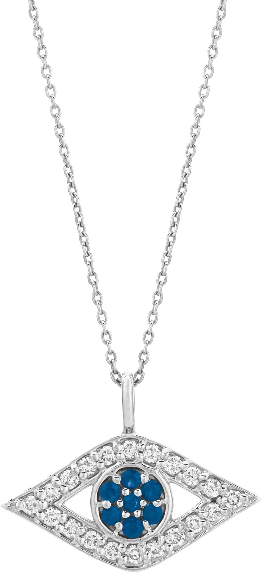 Evil Eye Diamond & Sapphire 0.35 Ct 14k White Gold Pendant Necklace 18"