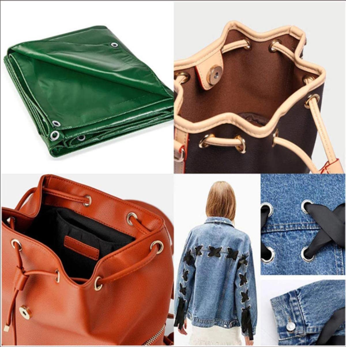 100 Set Ösenstanzer Werkzeugset Lederhandwerk Banner Kit Ösen Unterlegscheibe für DIY Kleidung Schuhe Gürteltasche Tülle - China, 10 mm Silber