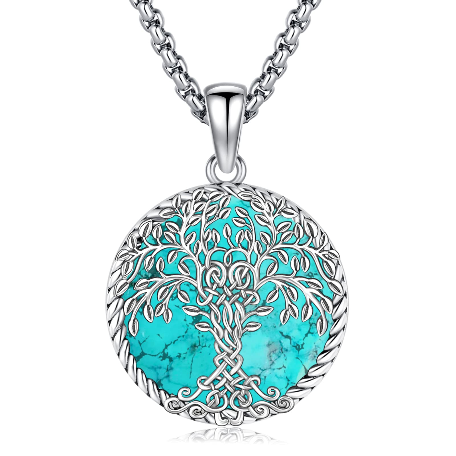 EusenseTurquoise Jewelry for Women Men 925 Sterling Silver Pendant Urn Necklaces for Ashes Picture Locket Necklace Thor Hammer Yggdrasil Virgen De Guadalupe St Michael Christopher Judas Witches Knot Necklace