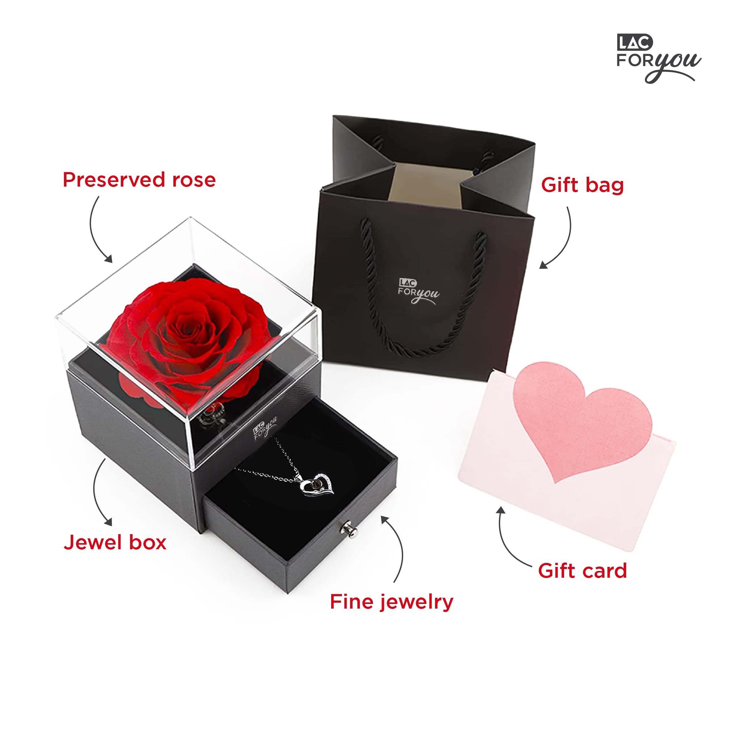 LAC FOR YOU Rosa Stabilizzata Vera Collana Idea Regalo Donna Compleanno Anniversario Rosa Eterna Mamma Fidanzata