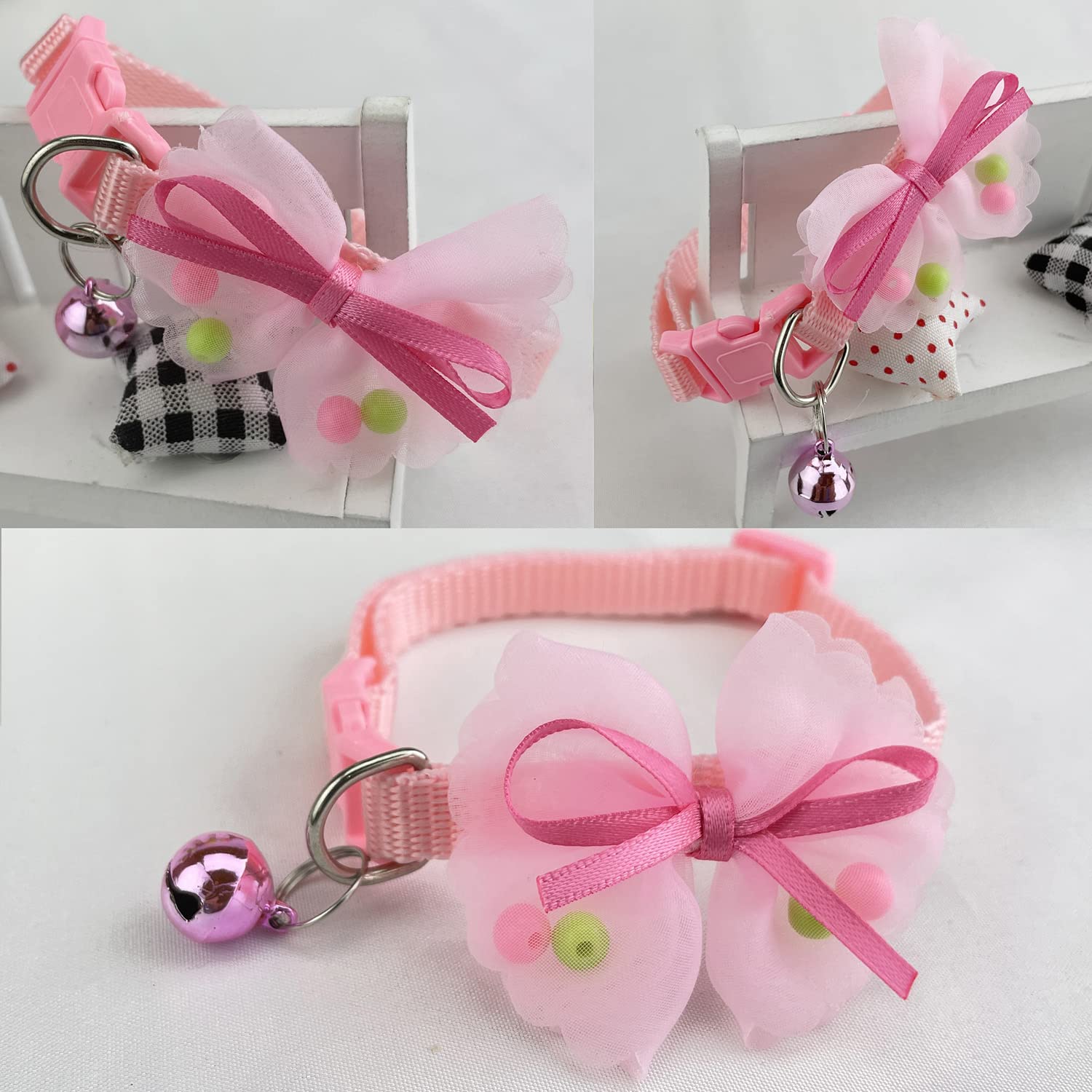 Newtensina 3 Pieces Bead Bowtie Cat Collar with Bells - RPB