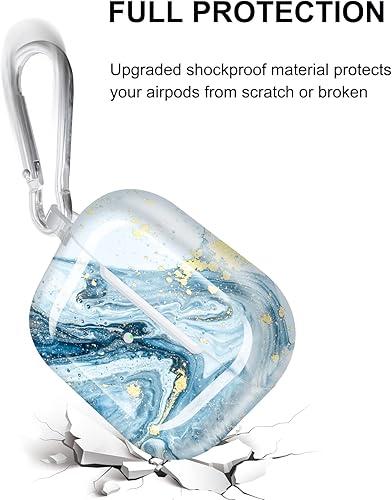 Miniatura 5 de JIAXIUFEN Funda diseñada para AirPods 3, funda de mármol con purpurina brillante, accesorios de piel de TPU para mujeres y niñas con llavero