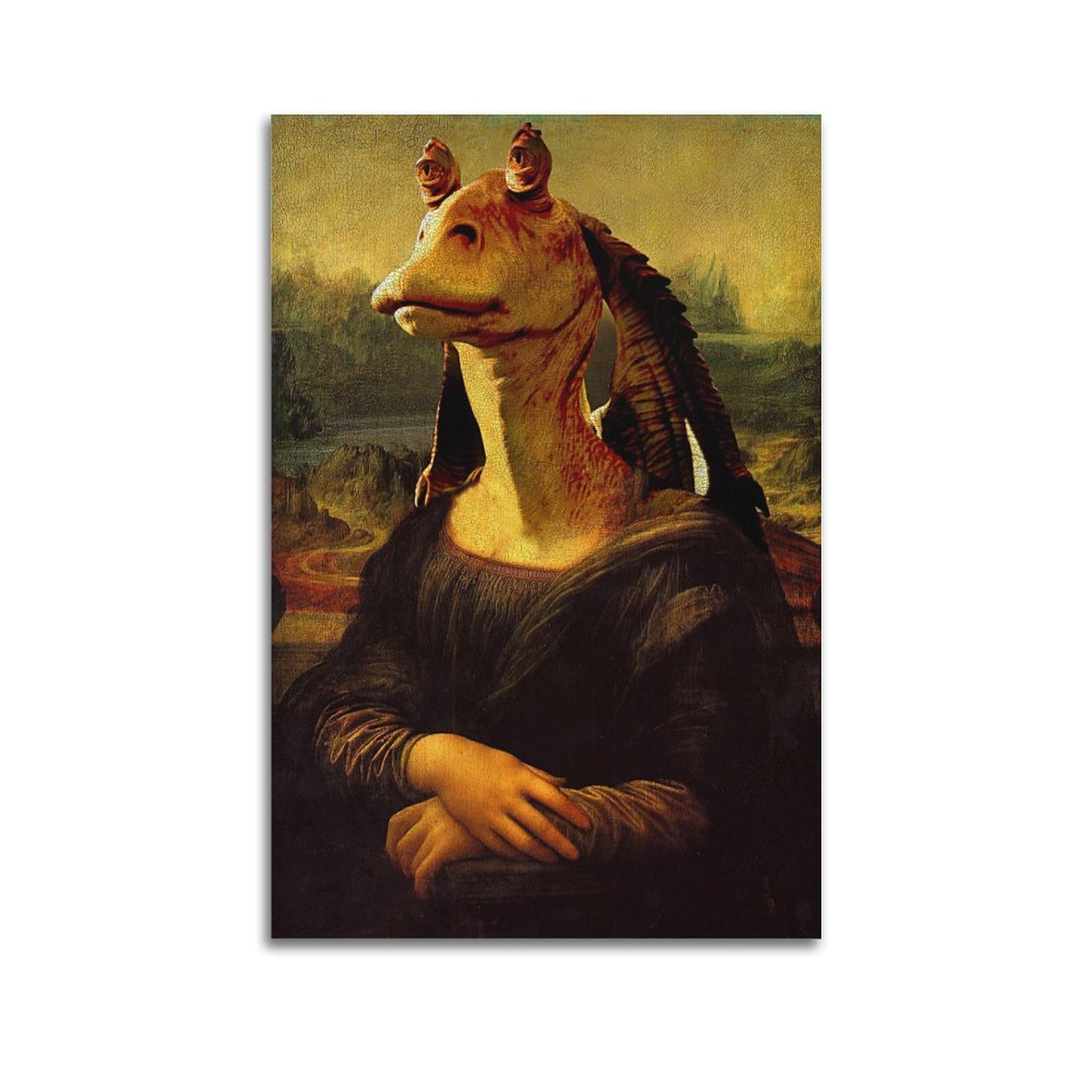 Jocrynsi Unframe-Style Mona Lisa Inspired By Star Wars Beige Wall Art Posters Aesthetic Canvas Wall Art Print Home Decor For Bedroom Living Room08x12inch(20X30cm)