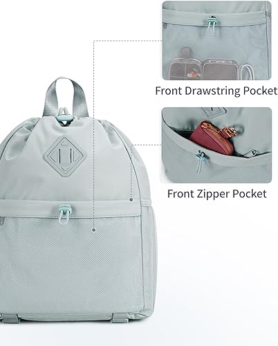Miniatura 7 de WANDF Mochila con cordón para mujer, bolsa de gimnasio con correa para esterilla de yoga, resistente al agua, con bolsillo de malla, Gris