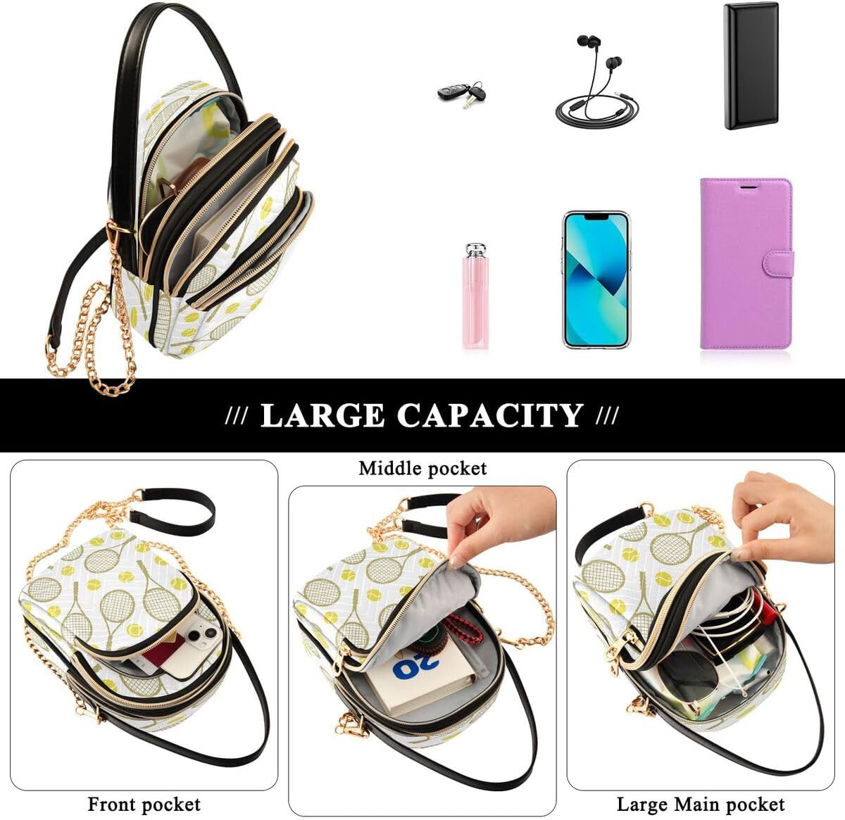 ALAZA Tennis Ball White Crossbody Bag Small Shoulder Handbags Leather Purse for Women - Image 7