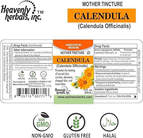 Miniatura 9 de Caléndula OFFICINALIS Q - Tintura madre - Promueve la curación de la piel lesionada, grietas, abrasiones, piel agrietada y picaduras de insectos, 2