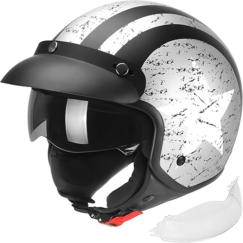JAGASOL Casco de motocicleta de cara abierta 34 con visera aprobado por DOT Retro para hombres y mujeres