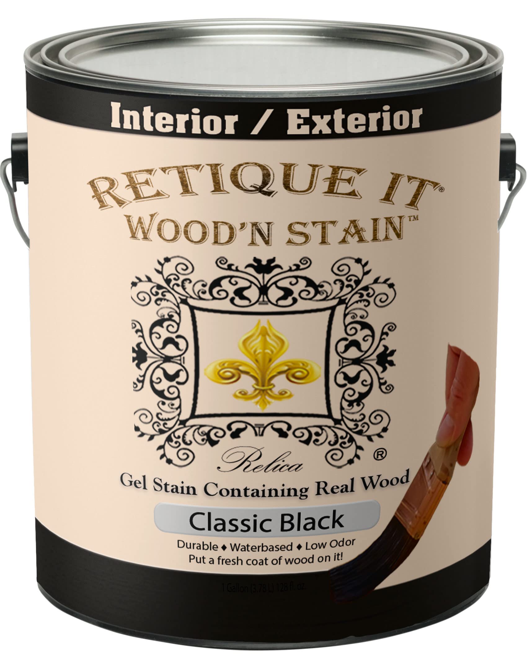 Retique It Wood'nStain Liquid Wood Gel Stain for Furniture, Cabinets, Flooring, Cement, Front, Garage Doors Even Decking, Gallon, 90 Classic Black, 128 Fluid Ounces