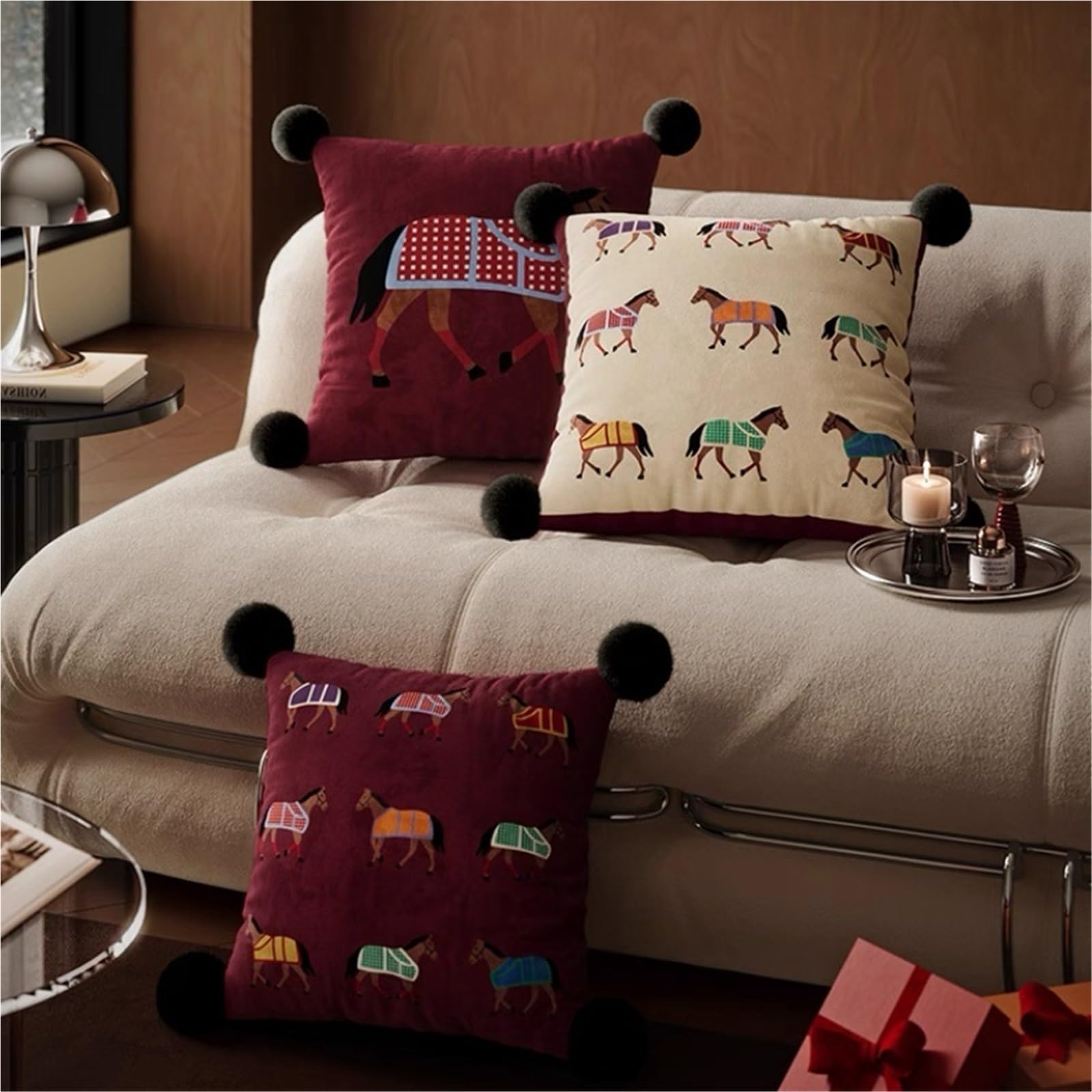Genérico 1 Funda De Cojín Roja con Almohadas De Terciopelo De Caballo.