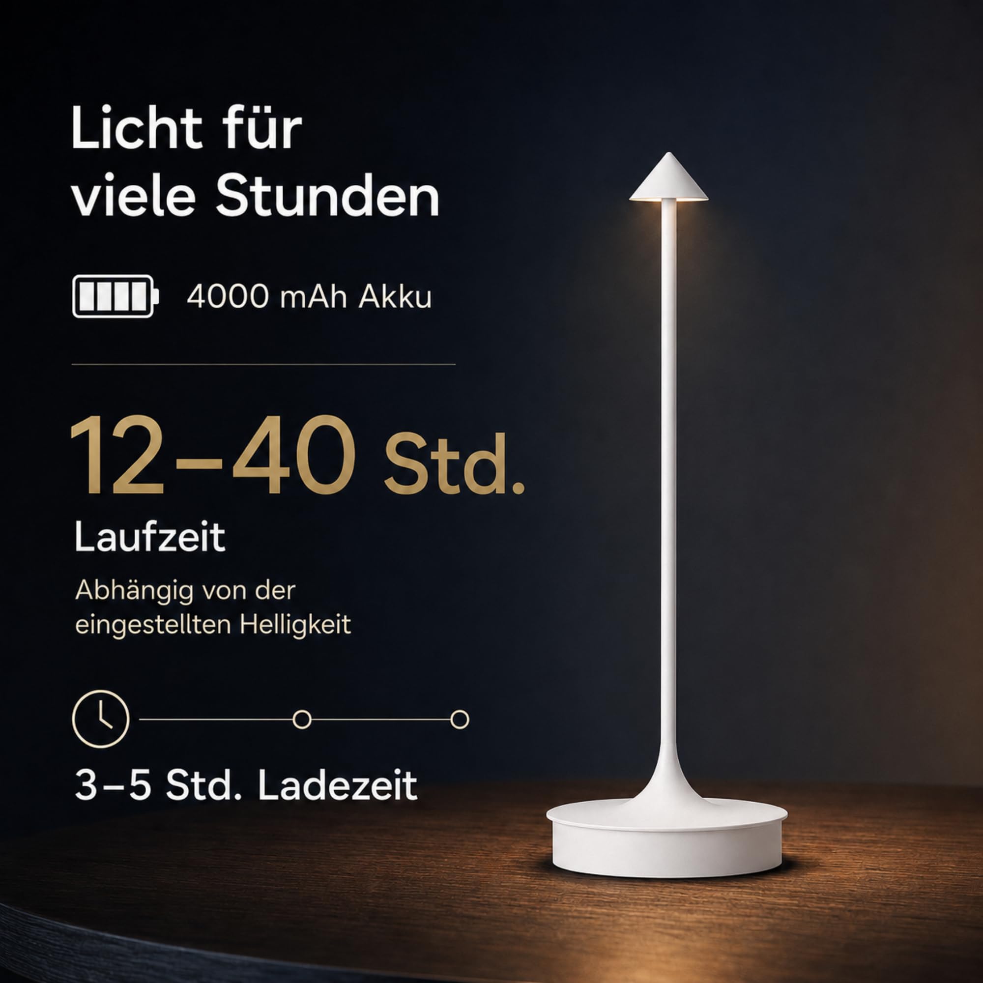 Leomix Lampada da tavolo a LED, senza fili, batteria senza fili, ricaricabile, 4000 mAh, lampada da tavolo touch, dimmerabile, per esterni, IP54, impermeabile, per ristoranti, bar, giardino, balcone,