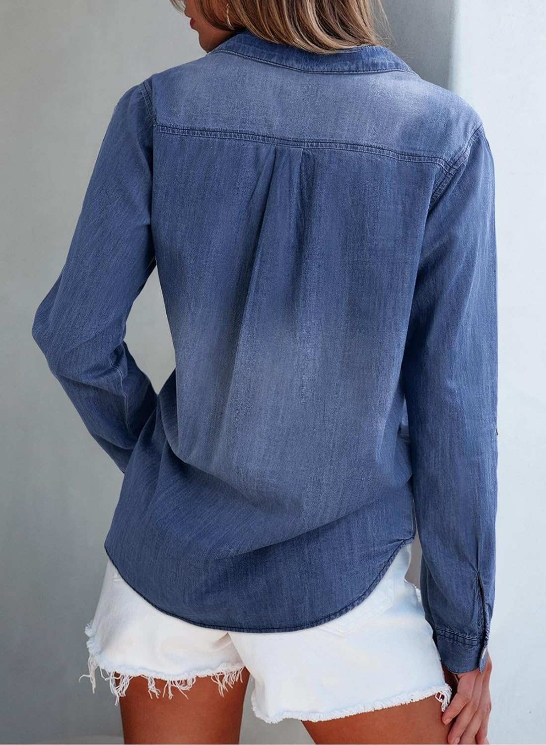 Sidefeel Women's Denim Top Long Sleeve Jean Shirt Button Down Denim Shirt - Image 2