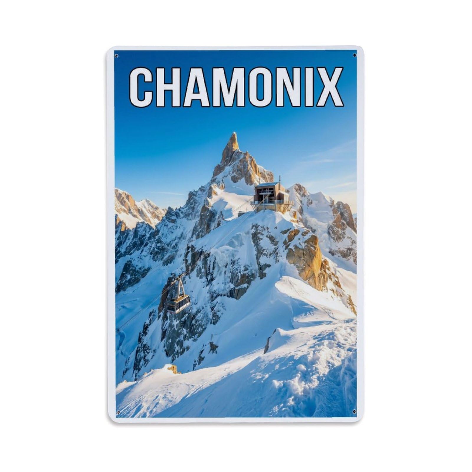 Olhnbad Style Mont Blanc Chamonix France Realism Alpine Travel Metal Tin Sign