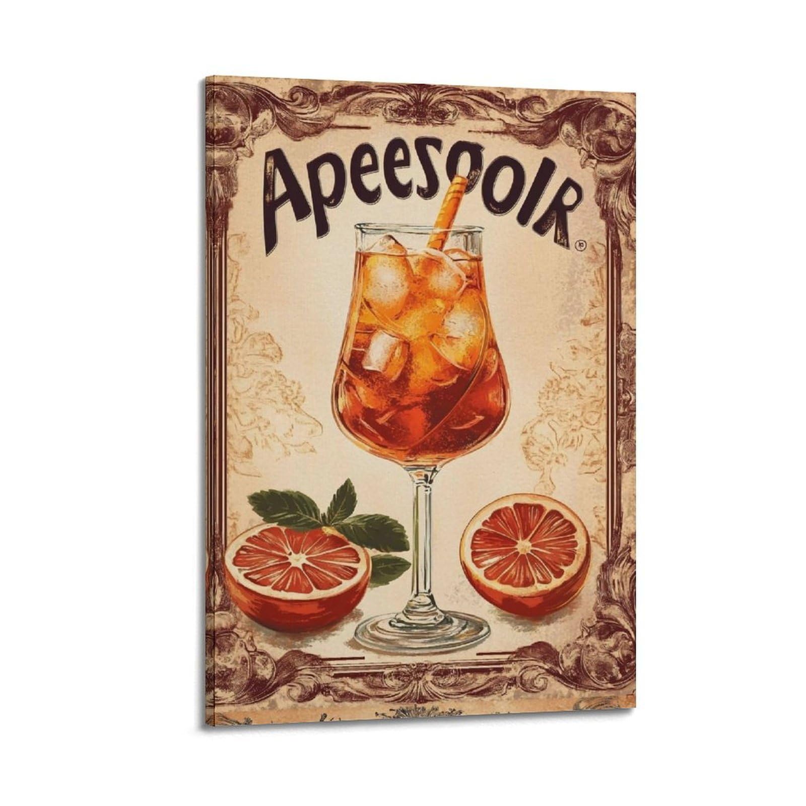 JUWRHRHHRH Aperol Spritz Poster Canvas Aesthetic Wall Art Painting Decor for Living Room Bed Room 20x30inch(50x75cm) Frame-style