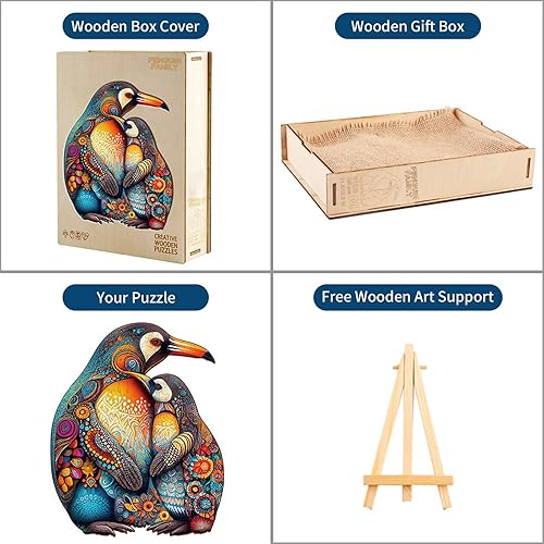 Miniatura 5 de KAAYEE Rompecabezas de madera para adultos, rompecabezas de madera de pingüino avanzado de forma única para adultos, rompecabezas familiares de 23.6