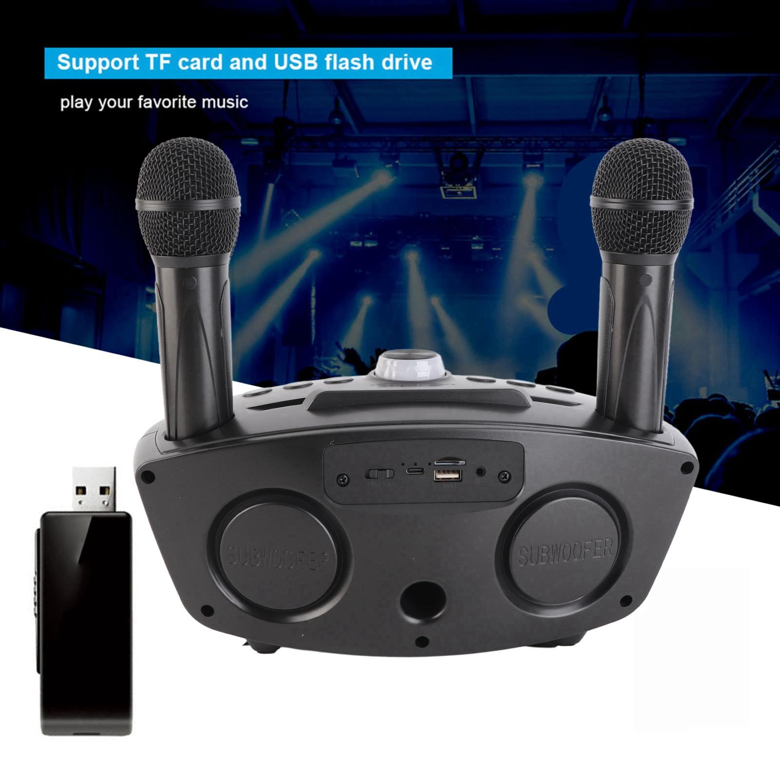 Altoparlante Bluetooth per Karaoke Domestico con 2 Microfoni per Intrattenimento Familiare e Feste, Bluetooth Wireless e AUX Supportati, Batteria da 3000 MAh (Nera)