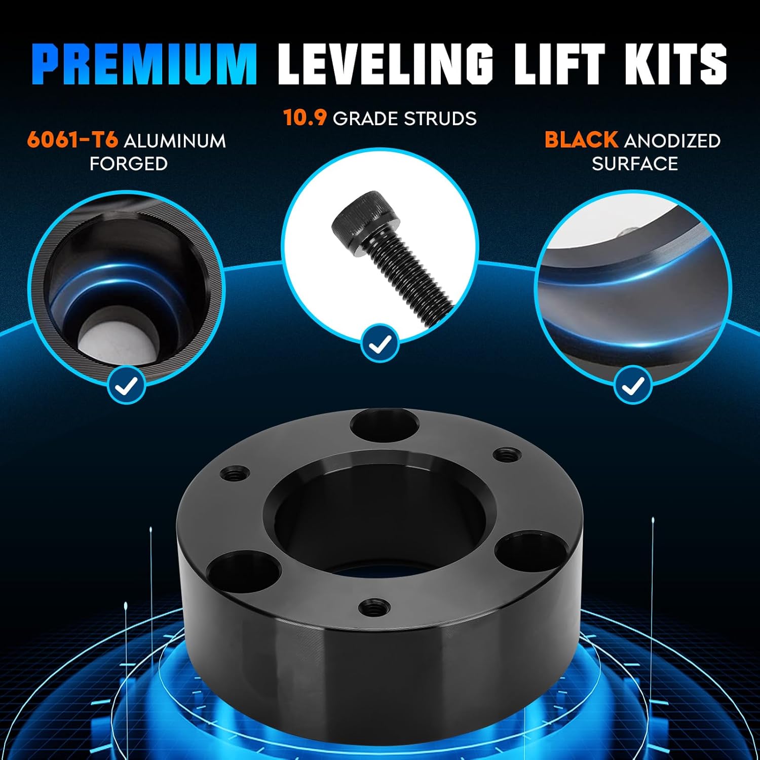 3" Front & 2" Rear Leveling Lift Kit Fit for Chevy Silverado 1500 2007-2020, Forged Strut Spacers Suspension Lift Blocks with Extended U Bolts Fit for GMC Sierra 1500 2007-2020, 4PCS