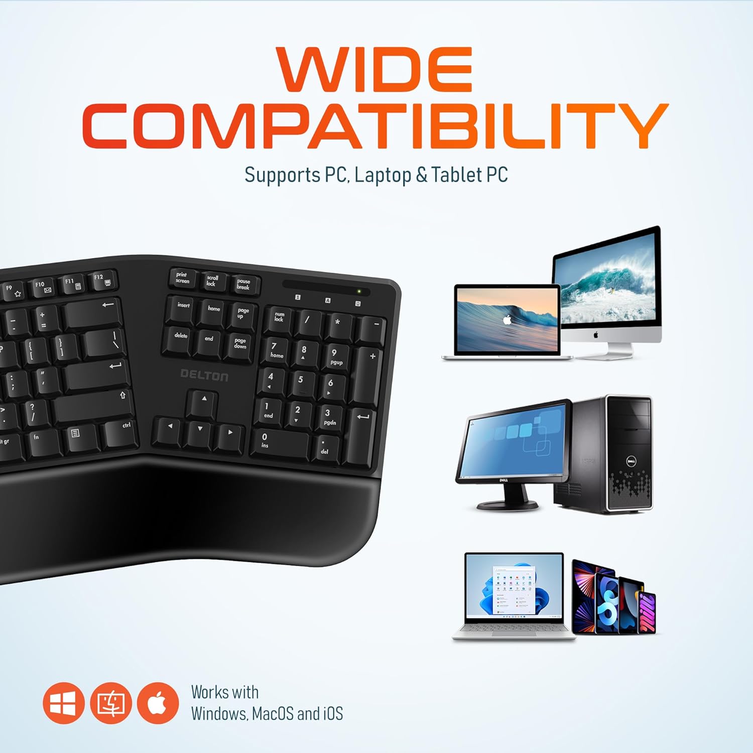 Keyboard compatible with various devices including PC, Mac, laptop, and tablet
